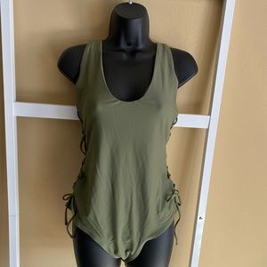 Olive One Piece Swimsuit - lace up sides